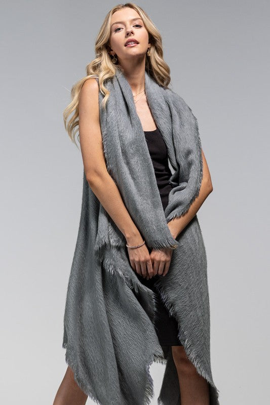 Women's Gray Long Cascade Vest with Fringe.