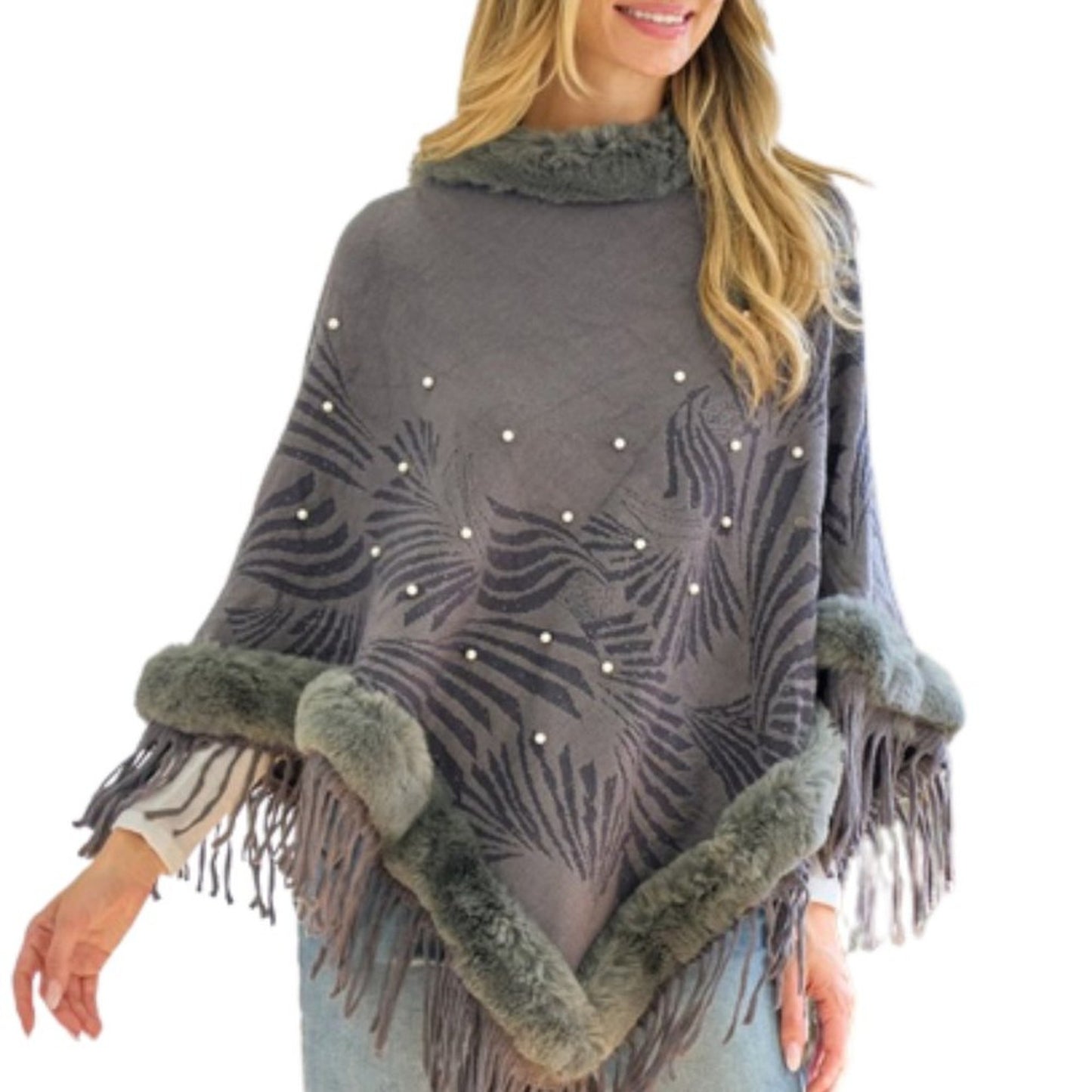 Women's Faux Fur Poncho Cape Coat Cloak Wrap