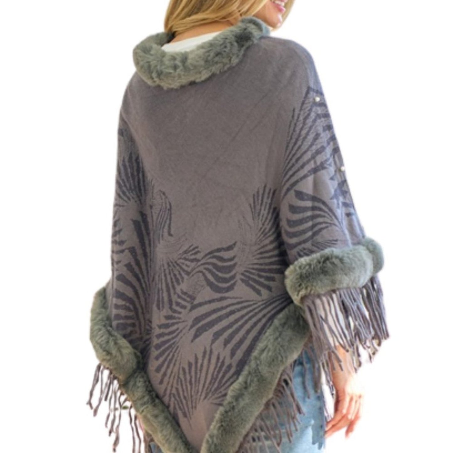 Women's Faux Fur Poncho Cape Coat Cloak Wrap