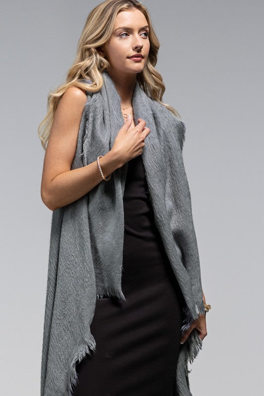 Women's Gray Long Cascade Vest with Fringe.