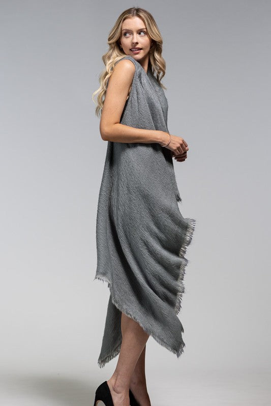 Women's Gray Long Cascade Vest with Fringe.