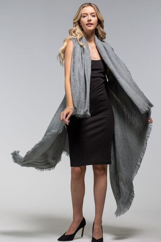 Women's Gray Long Cascade Vest with Fringe.