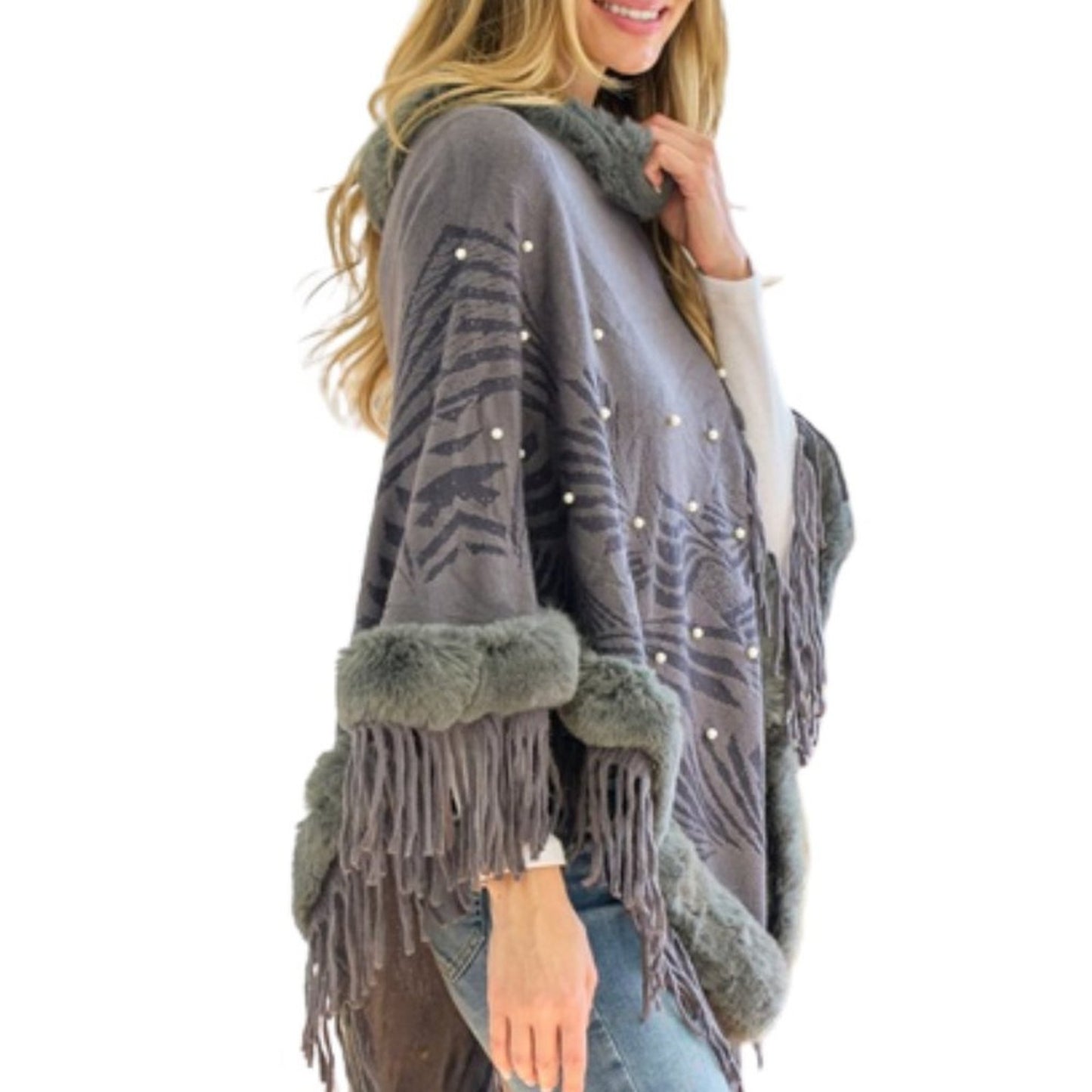 Women's Faux Fur Poncho Cape Coat Cloak Wrap