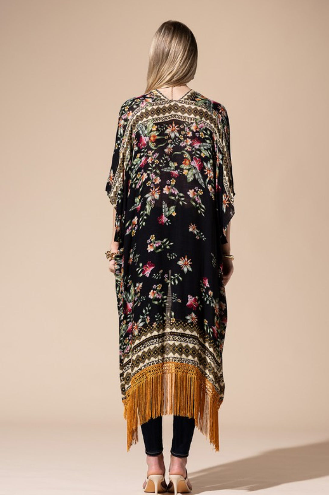 Stunning floral print Kimono with fine tassel and side split
