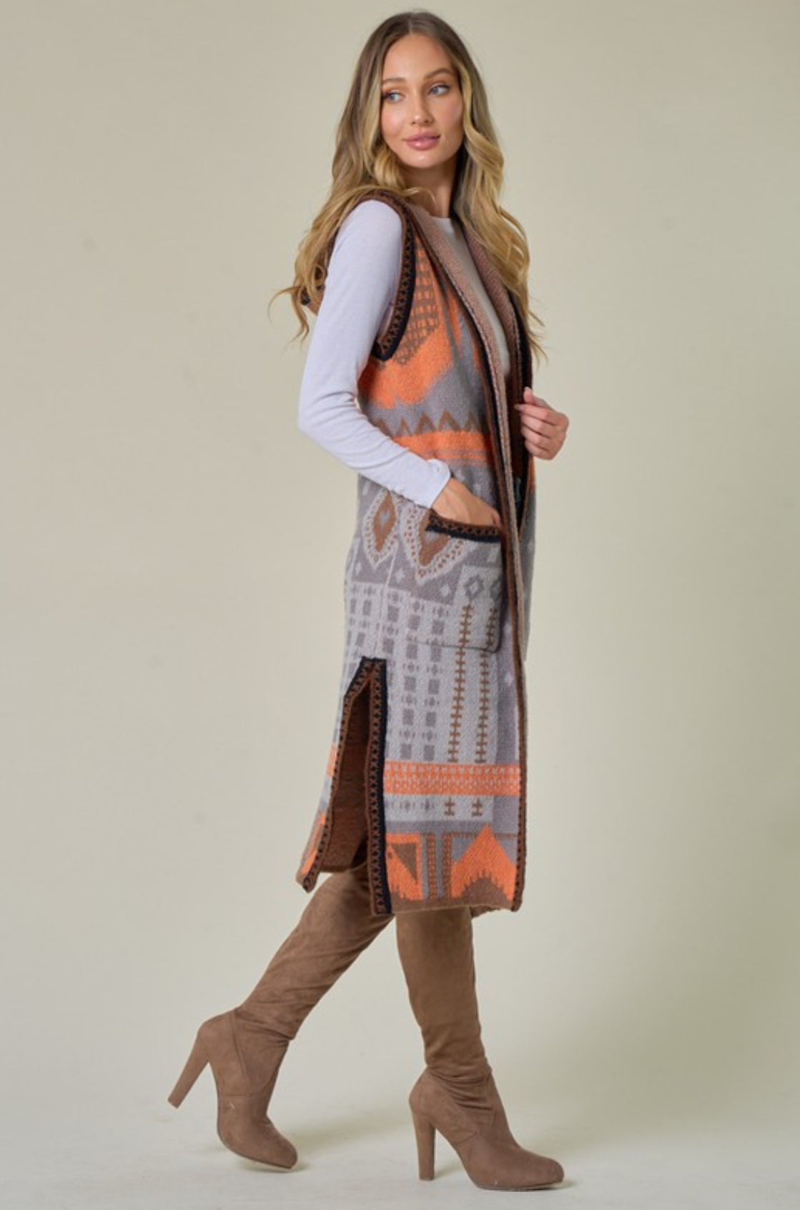 Aztec Multi color Long Cardigan Hooded Sweater Vest.